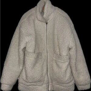 Cozy White Sherpa Jacket with a cream zip-front design, like new, from the Jane